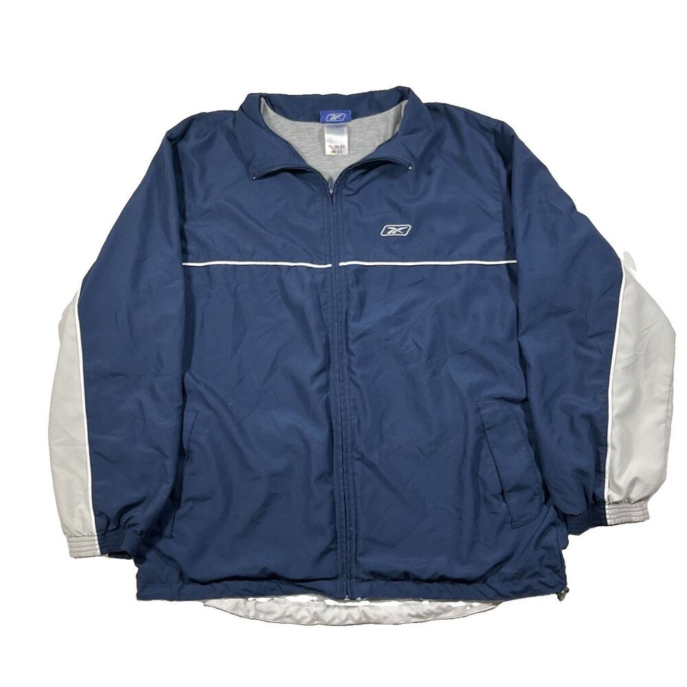 Y2K Reebok Blue White Windbreaker Jacket Full Zip Size XL